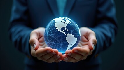 businessman holding globe