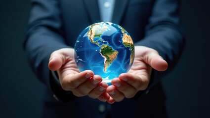businessman holding globe