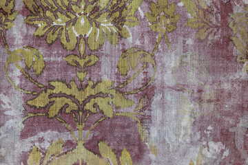 Vintage Floral Fabric Wallpaper with Gold and Purple Damask Pattern Texture