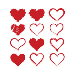 Set of Red Hand-Drawn Hearts in Various Styles – Romantic and Artistic Heart Icons Collection

