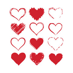 Set of Red Hand-Drawn Hearts in Various Styles &ndash; Romantic and Artistic Heart Icons Collection

