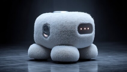 3D mockup of a robotic assistant with fluffy wool covering, futuristic feel with cinematic lighting.