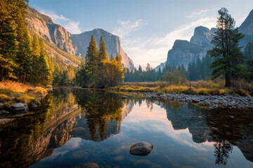 Obraz premium Stunning autumn landscape: mountain reflection in a calm lake. Perfect for travel, nature, and environmental projects. Ideal for websites, advertising, and print media.