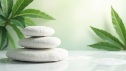 zen stones and green leaves