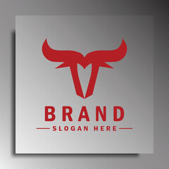 Bull head logo. Abstract style bull head icon with horns. Sports or e-sport logo, vector illustration