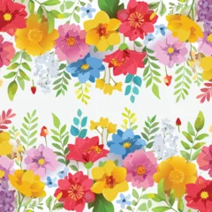 Gordijnen  Floral horizontal background. Vector illustration of seamless floral pattern made by cartoon garden flowers. Isolated on white © osama