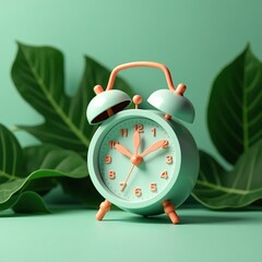 alarm clock on green background