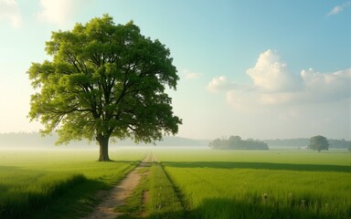 Fototapeta premium Wiese Landschaft mit Laubbaum. High quality