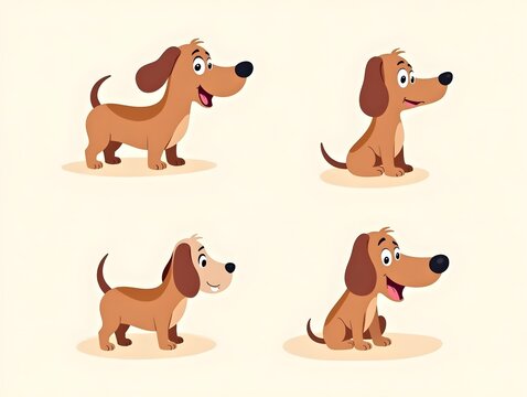 a cartoon dachshund dog with different poses