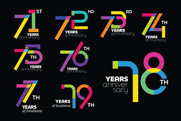 Flat Colorful Anniversary Number 70 Set