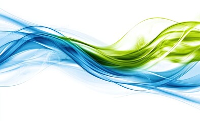 Abstract flowing curves of teal and lime green on white background