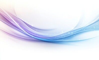 Soft, flowing curves of light blue and lavender, accented with shimmering particles, on a white background