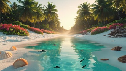 tropical beach with palm trees