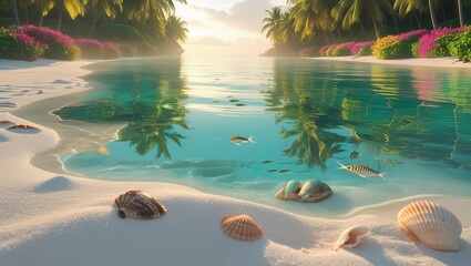 tropical beach with palm trees