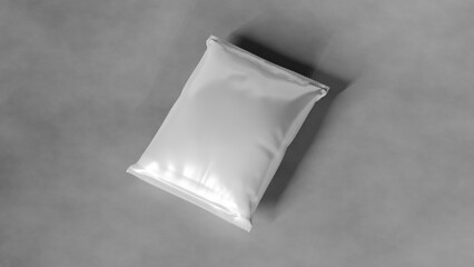2 3D rendering of a white plastic sachet isolated on a gray background