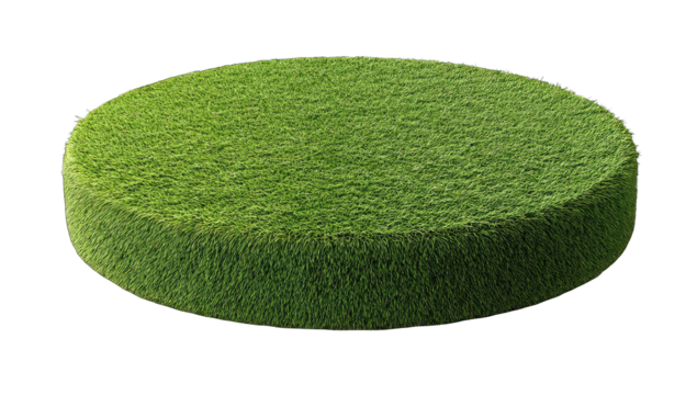 Circular grassy platform on black background