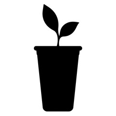 Silhouette of plant sprouting from shaker cup, black and white, eco-friendly nutrition