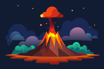 Night sky UFO illustration over a summer mountain landscape