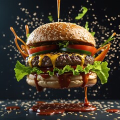 hamburger on black background
