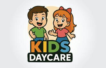 Kids Daycare Colorful Cartoon logo Vector Template