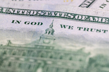 US dollars in closeup, American paper money dollars in denominations of 100