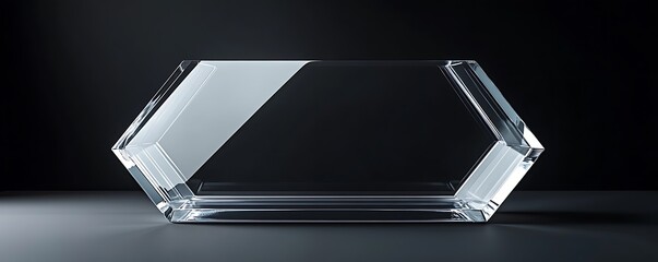 Clear glass polygon stand with neutral background highlighting tech device