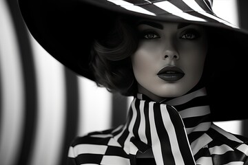 High-Contrast Black and White Fashion Description: Model in monochromatic attire captured in high-contrast black and white.