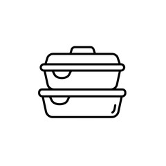 Two stacked food containers in minimalist line art style  
