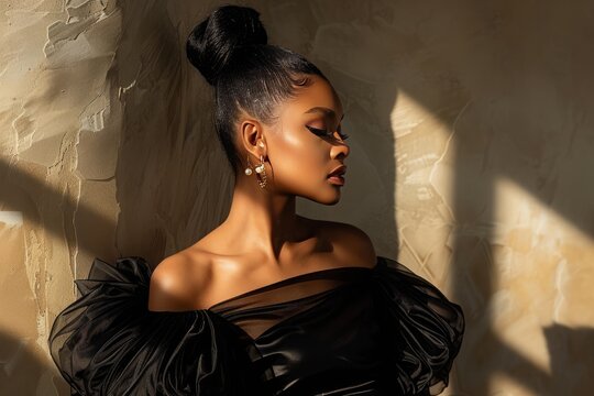 High-Fashion Editorial with Dramatic Lighting. Model in avant-garde fashion posing against a minimalist backdrop with dramatic shadows.