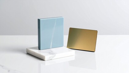 Minimalist Wellness Product Mockup Blue Gold Marble Display.