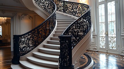 Floral cast iron railing and steps high resolution picture