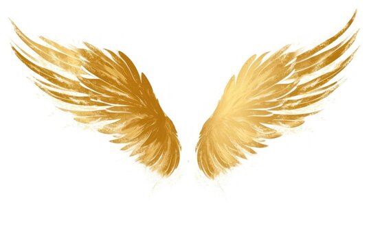 Angel wing gold bird white background.