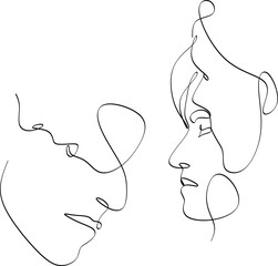 Set of linear abstract faces of man and woman