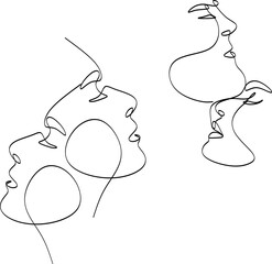 Set of linear abstract faces of man and woman