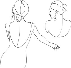 Set of linear abstract images of beautiful women