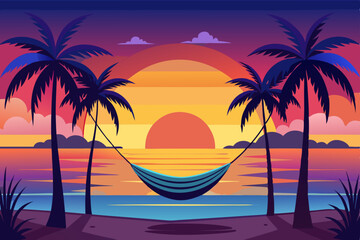 Fototapeta premium Tropical beach sunset with silhouetted palm trees