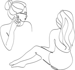 Set of linear abstract images of beautiful women