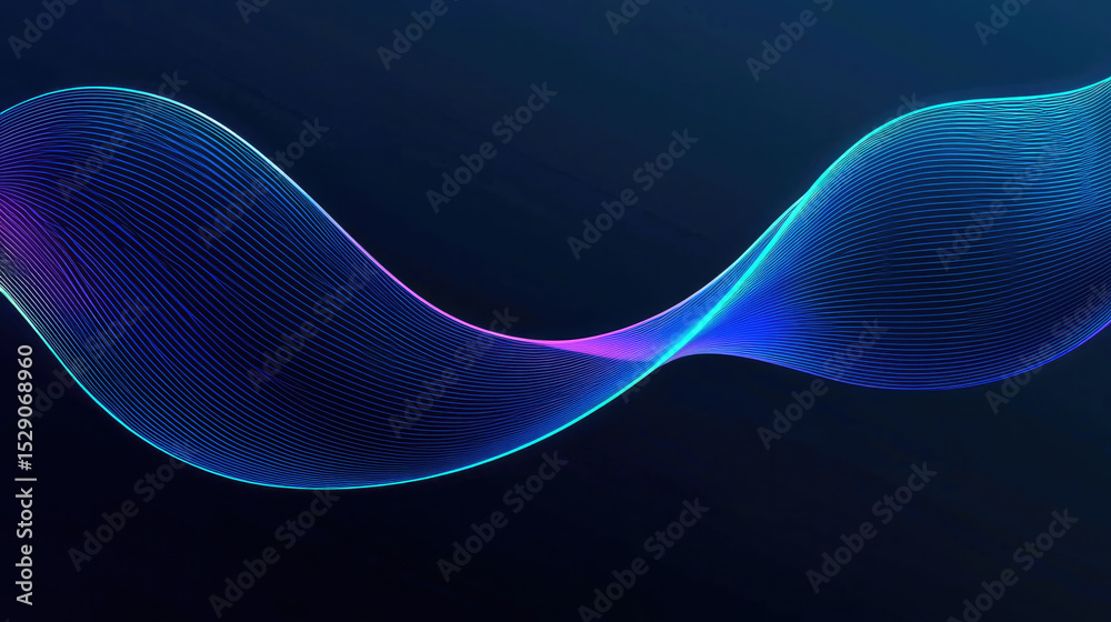 Poster Abstract blue wave digital line glowing curve minimal style dark background elegant modern smooth