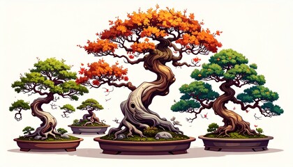 Serene bonsai composition featuring vibrant autumn foliage and artistic presentation