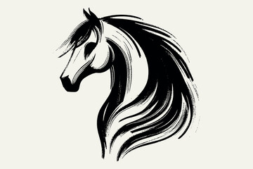 Arabian horse portrait, black ink brush vector illustration

