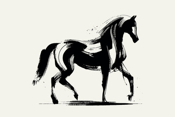 Arabian horse sketch, dynamic brushstroke vector illustration