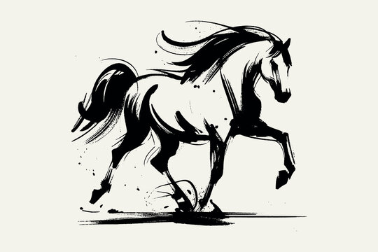  Arabian horse sketch, dynamic brushstroke vector illustration