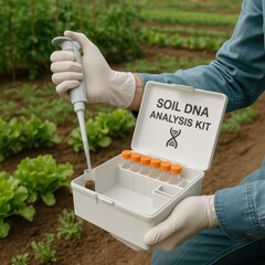 Scientist Using Soil DNA Analysis Kit in a Lush Green Garden