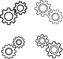 Two cogwheel gears line icon, flat vector symbol for settings or configuration, outlined with transparent background using for app and web application.