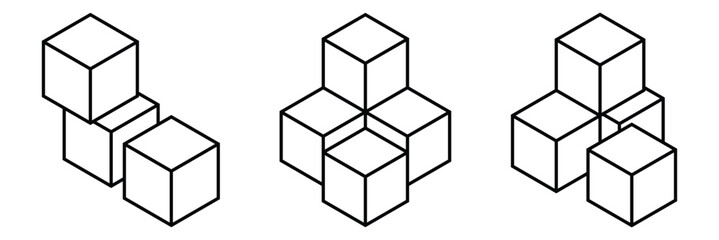 Cube icon. Isometric cubes block icon and data center logo
