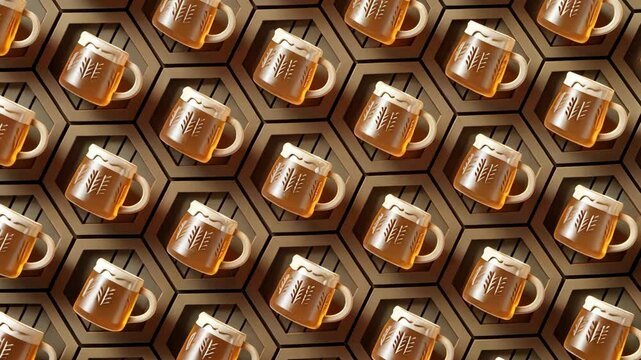 Featuring beer mugs surrounded by wheat and foam, creating a unique pattern.