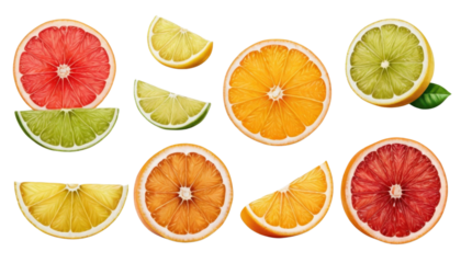 Seamless pattern with fresh citrus fruit slices of lemon, orange, lime, grapefruit, and kiwi, perfect for a healthy food and vitamin illustration