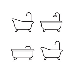 Bathtub vector icons in clean line style with faucet variations