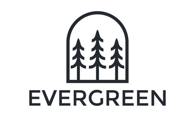 Minimalist line pine tree spruce evergreen hemlock Logo Vector template