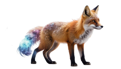 Obraz premium Red fox Vulpes vulpes standing on a white background, a furry wild animal portrait